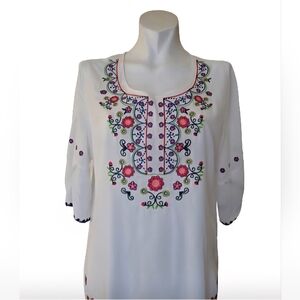 TRADITIONAL Ukrainian Embroided White BLOUSE, 100% Cotton, Size M